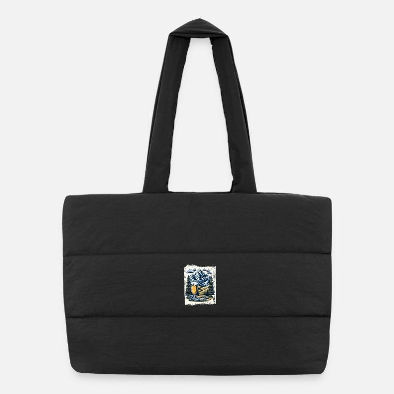 Mountain panorama with beer glass Puffer Shopping Bag