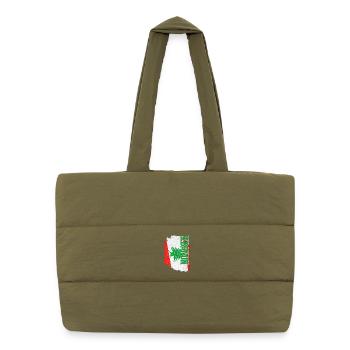 Drapeau vertical du Liban, I Love Lebanon - Sac shopping matelassé - safari green - Devant