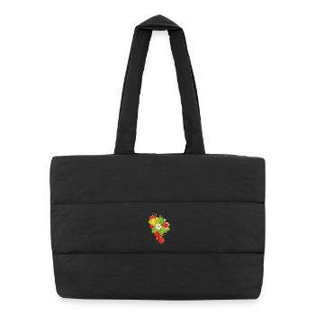 Fraises rouges aux fleurs vertes et blanches juteuses - Sac shopping matelassé - noir - Devant