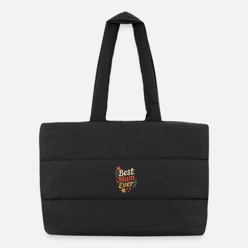 Design Mère Parfaite avec Fleurs et Cœurs - Sac shopping matelassé - noir