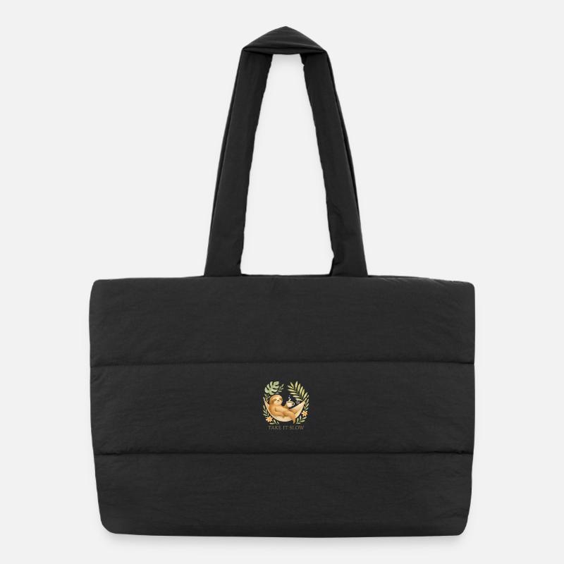 Take It Slow – Sloth in Boho Style Puffer Shopping Bag