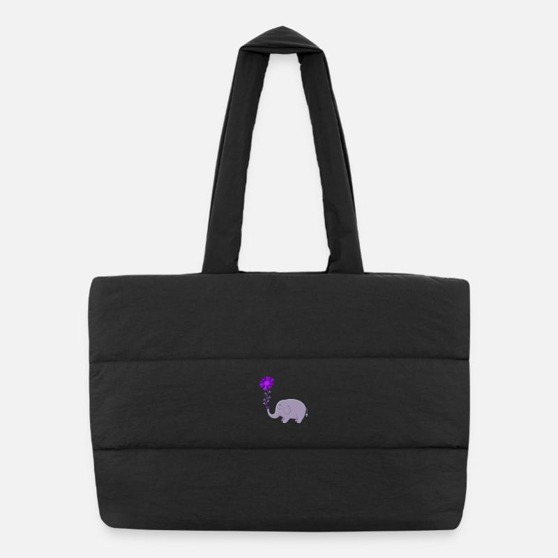 Cute Elephant Flower Magic - Puffer Shopping Bag - black