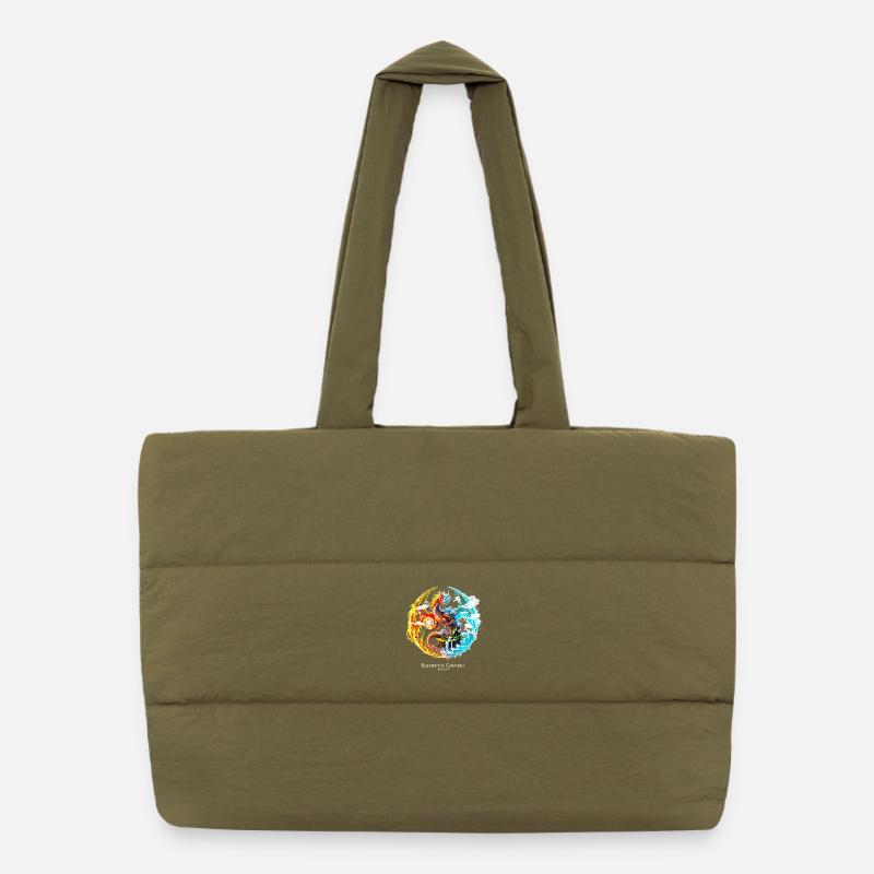Elemental Chimera – Fire & Water Dragon Puffer Shopping Bag
