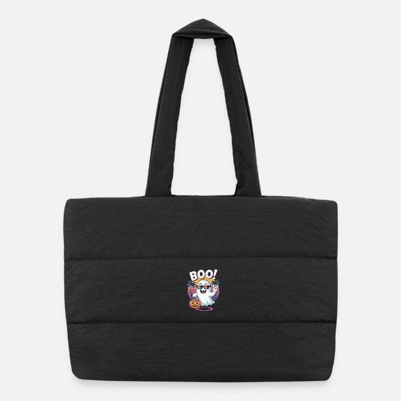 Boo! Cool Ghost With Sunglasses And Pumpkin For Puffer Shopping Bag