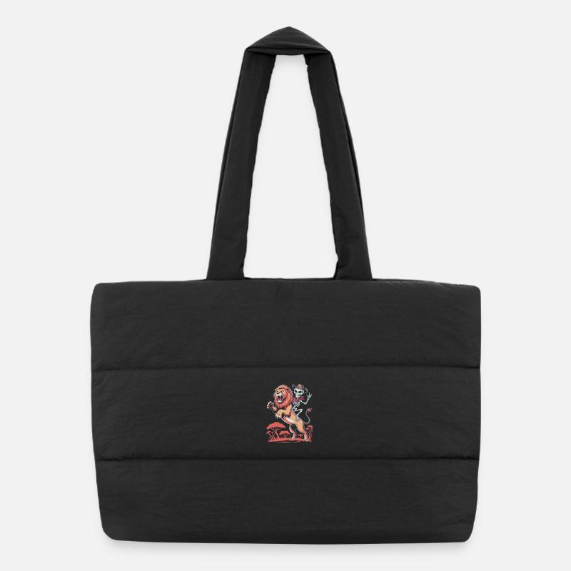 Lion Knight with Skull and Saddle - Puffer Shopping Bag - black