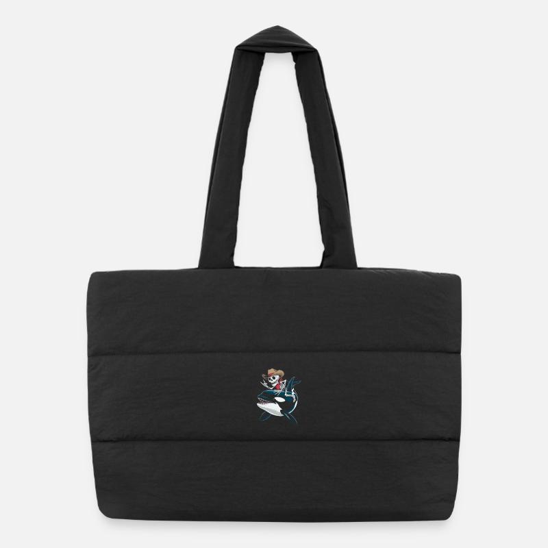 Skeleton cowboy rides orca Puffer Shopping Bag
