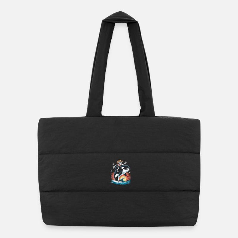Skeleton cowboy on orca waves scene - Puffer Shopping Bag - black