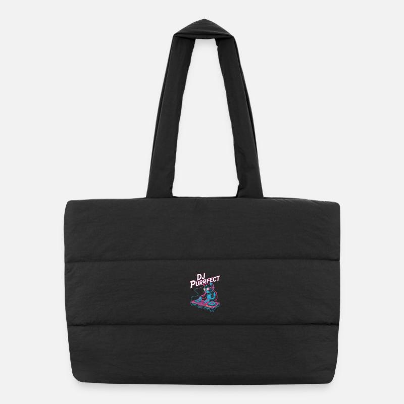 DJ PURRRFECT Katze DJ Mit Mischpult Rave - Puffer-Einkaufstasche - Schwarz