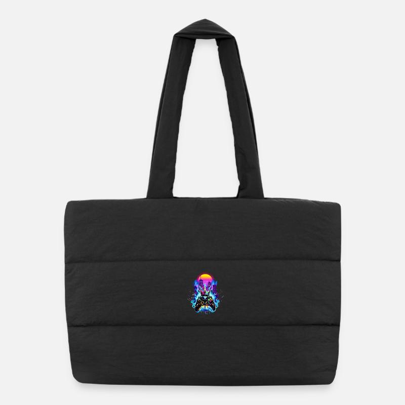Gaming King Retrowave Controller Neon 80s City Sac shopping matelassé
