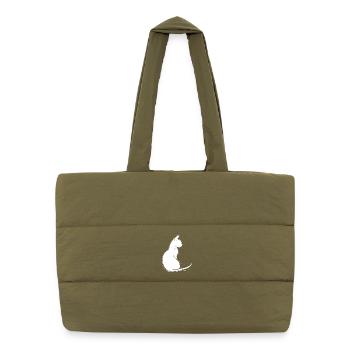 Katze Silhouette Umriss Zeichnung Lineart Kunst - Puffer-Einkaufstasche - safari Green - Vorne