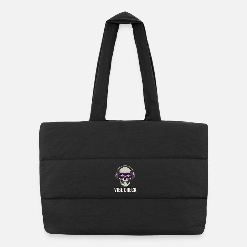 Crâne Neon Vibe Check – Skull Edition - Puffer Shopping Bag - black