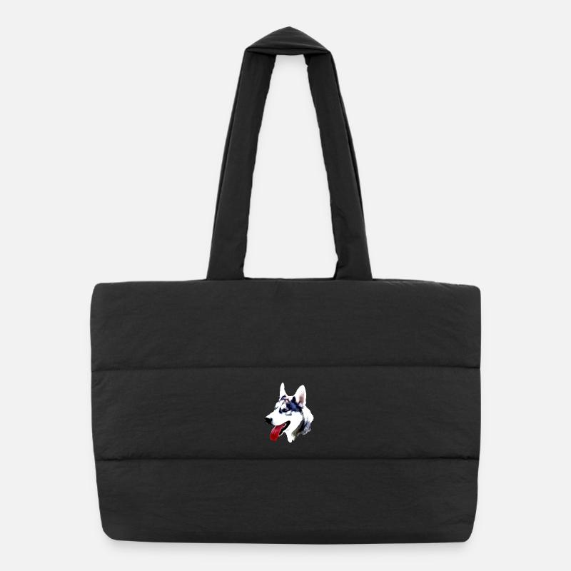 Husky head with red tongue Puffer Shopping Bag