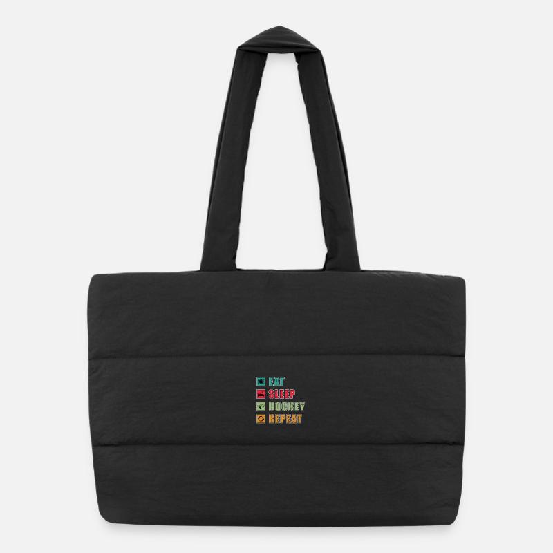Eat Sleep Hockey Repeat Puffer Shopping Bag