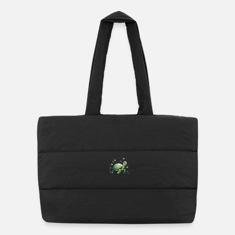 Tortue verte avec des flocons de neige Sac shopping matelassé