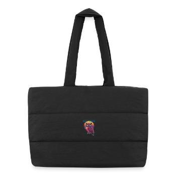 Night Vision Eule Retro Synthwave Sunset - Puffer-Einkaufstasche - Schwarz - Vorne