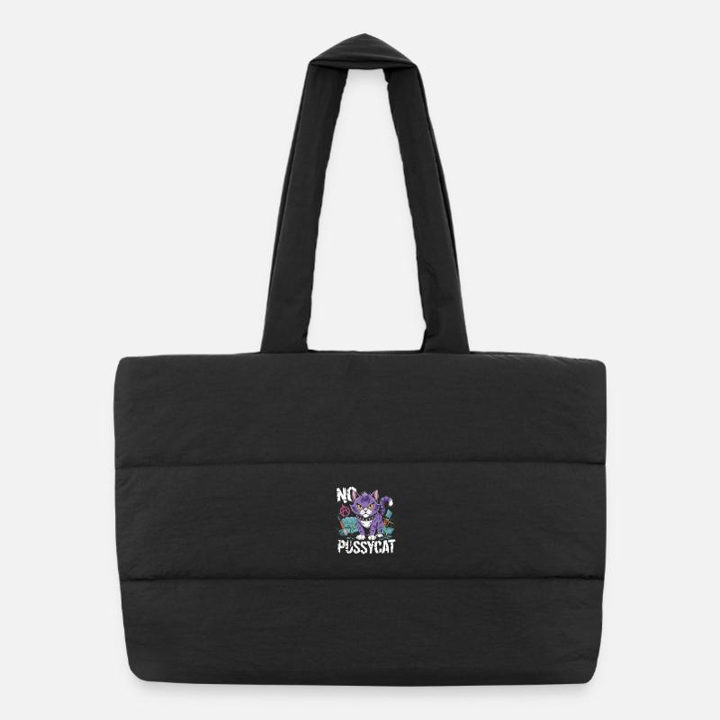 Rebellious Cat No Pussycat Design Puffer Shopping Bag