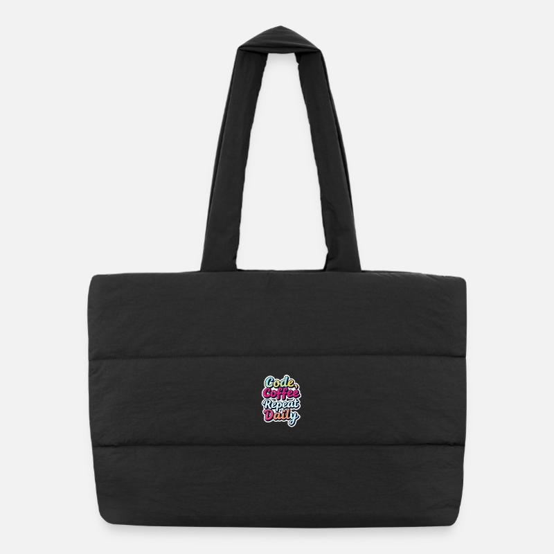 Code Sleep Debug Repeat Programmer Shirt - Puffer Shopping Bag - black