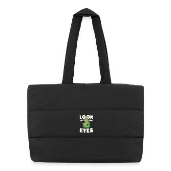 Regarde-moi dans les yeux, design caméléon drôle - Sac shopping matelassé - noir - Devant