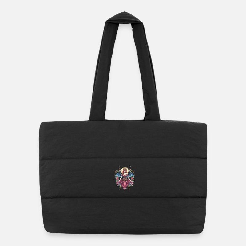 Gothic winged queen among roses Puffer Shopping Bag
