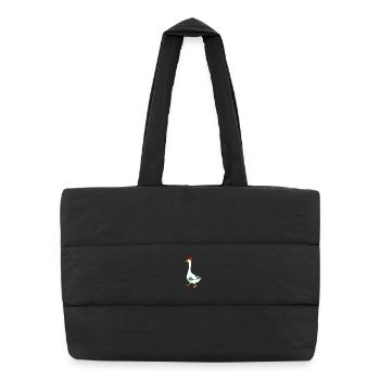 Goose with knitted hat and yoga mat - Puffer Shopping Bag - black - Front
