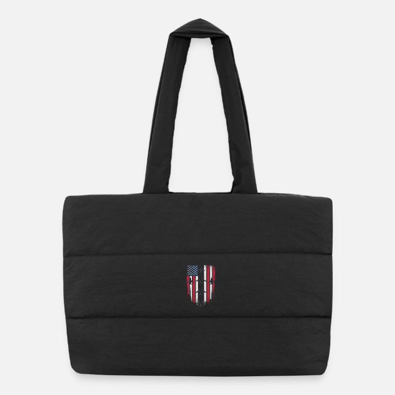 Jet Fighter USA Flag – Pilot Airplane Puffer Shopping Bag