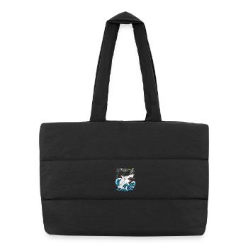Pirate cat against storm shark - Puffer Shopping Bag - black - Front