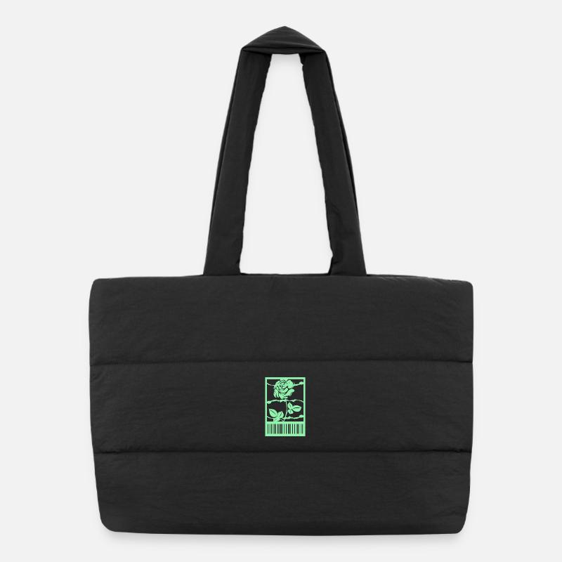 Gothic Rose Barbed Wire Barcode Urban Style Puffer Shopping Bag