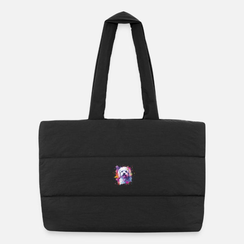 Maltese Colorful Dog Splash Art Puffer Shopping Bag