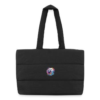 Colorful Maltese Splash Art Dog - Puffer Shopping Bag - black - Front