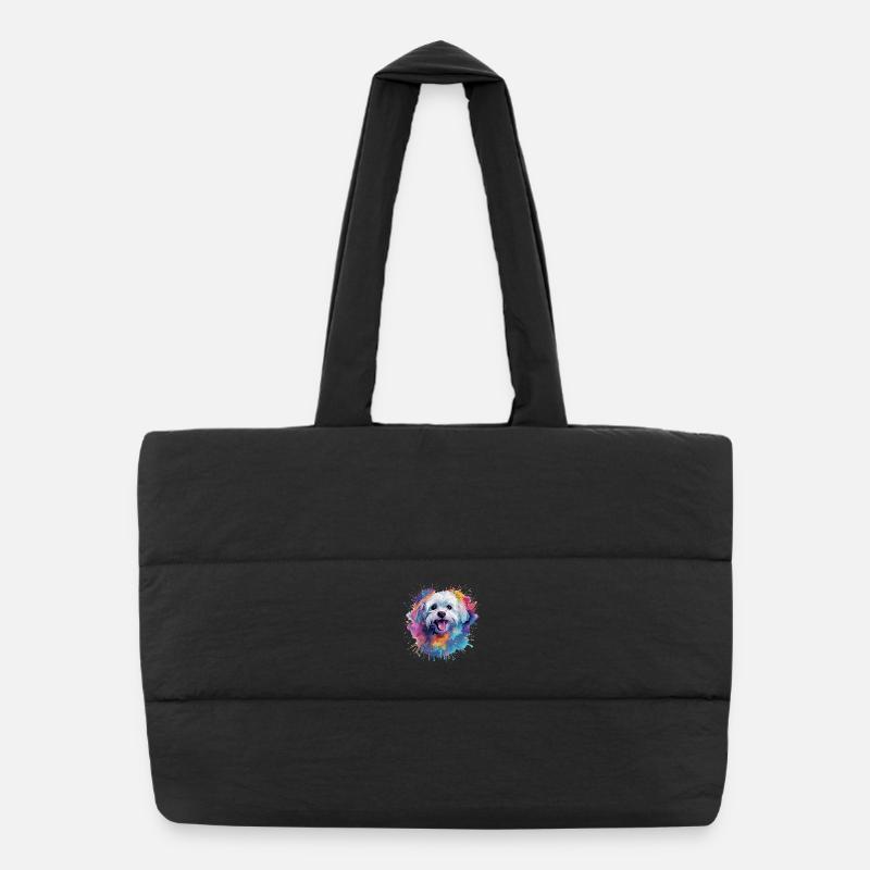 Colorful Maltese Splash Art Dog Puffer Shopping Bag