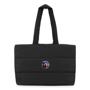Portrait coloré du Rottweiler Splash - Sac shopping matelassé - noir - Devant