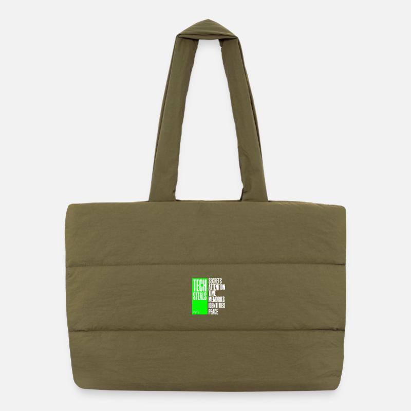Tech Steals Unplug T-Shirt - Green Gadget Anti Ai Puffer-Einkaufstasche