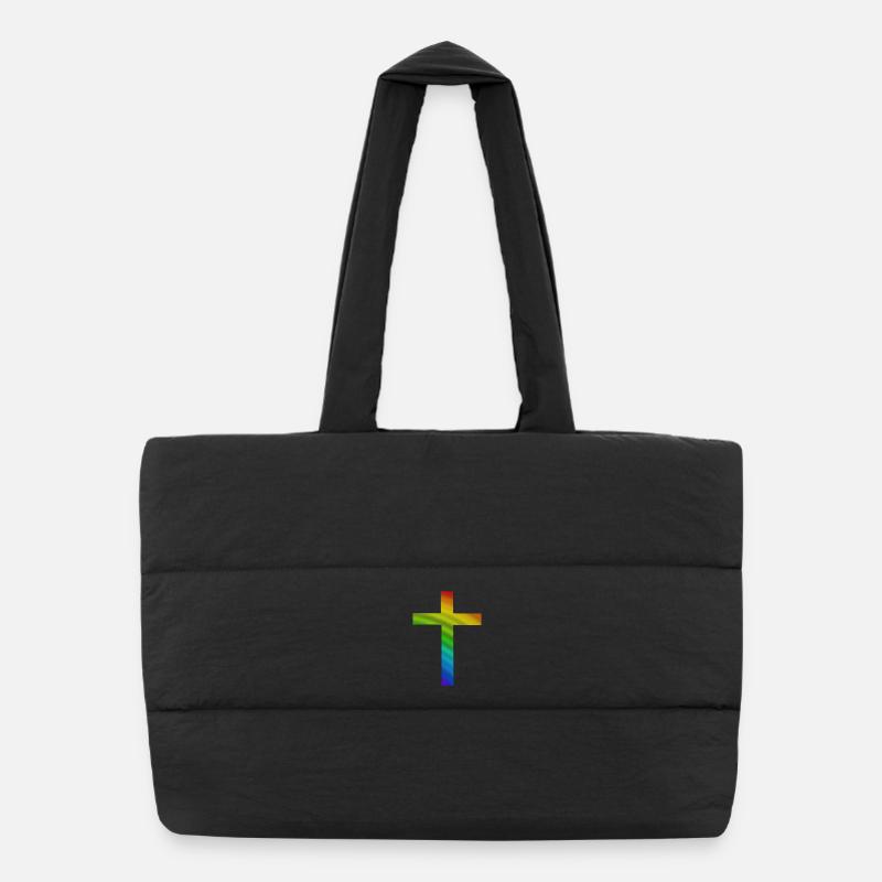 Regenbogen Kreuz Bunt Glaube Religion Geschenk Chr Puffer-Einkaufstasche