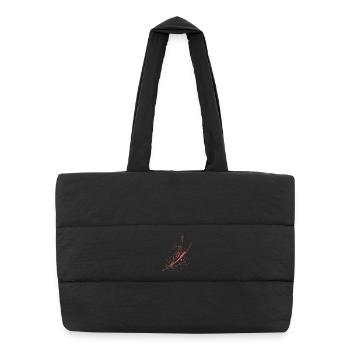 Abstract Feather / Line / Pink / Pattern / Nature - Puffer Shopping Bag - black - Front