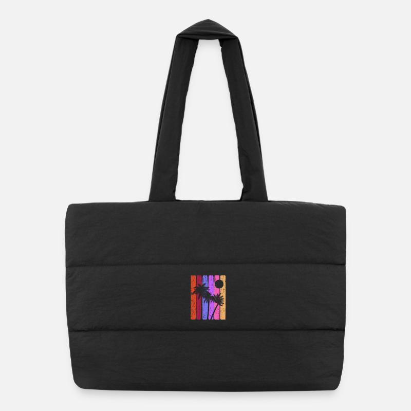Rayures tropicales coucher de soleil - Sac shopping matelassé - noir