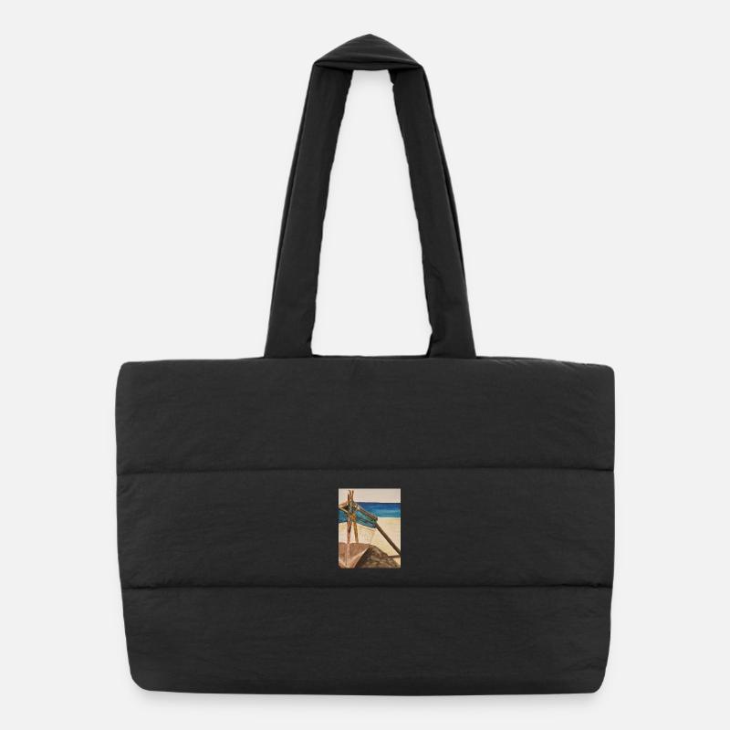 Bateau aquarelle sur la plage Sac shopping matelassé