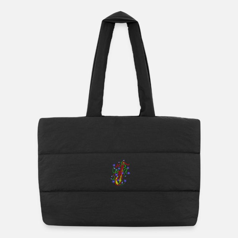 Motif floral avec design de saxophone ludique Sac shopping matelassé