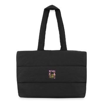 Néon rose sunset - Chat doré Ramen - Sac shopping matelassé - noir - Devant