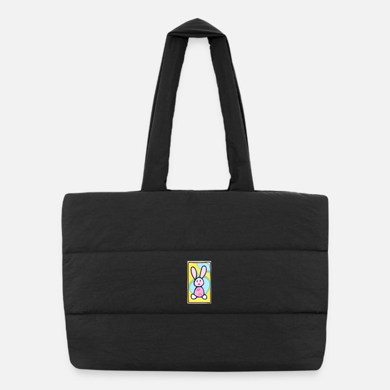 Pastel Bunny Easter Bunny on Yellow Background - Puffer Shopping Bag - black