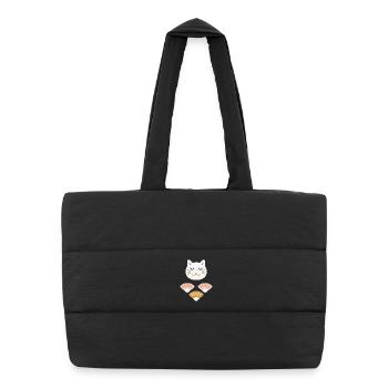 Chat japonais avec éventails L blanc - Sac shopping matelassé - noir - Devant