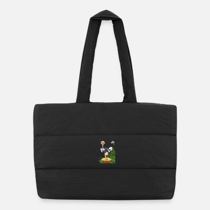 Cigogne fantaisiste avec mouche et éléments de la nature Sac shopping matelassé