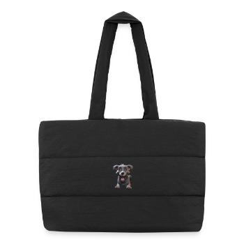 Grinning Grey Pup Adventure - Puffer Shopping Bag - black - Front