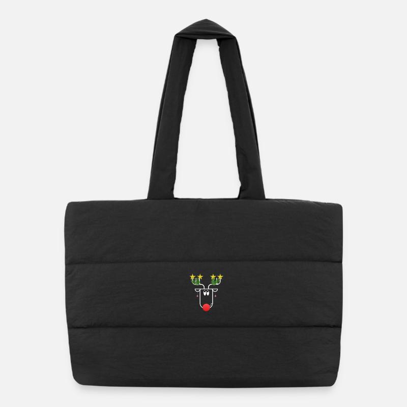 The somewhat different Christmas moose - mega funny - Puffer Shopping Bag - black