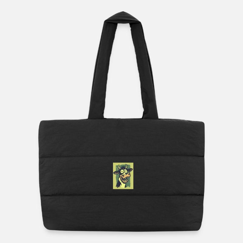 Grotesque Cow Comic Caricatures - Puffer Shopping Bag - black
