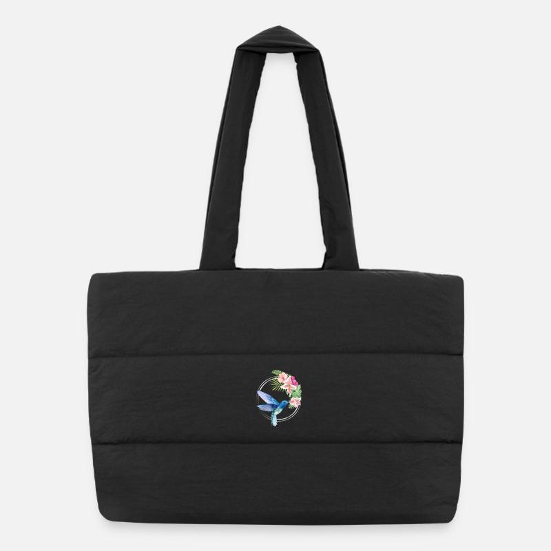 Azure Hummingbird Floral Circle - Puffer-Einkaufstasche - Schwarz