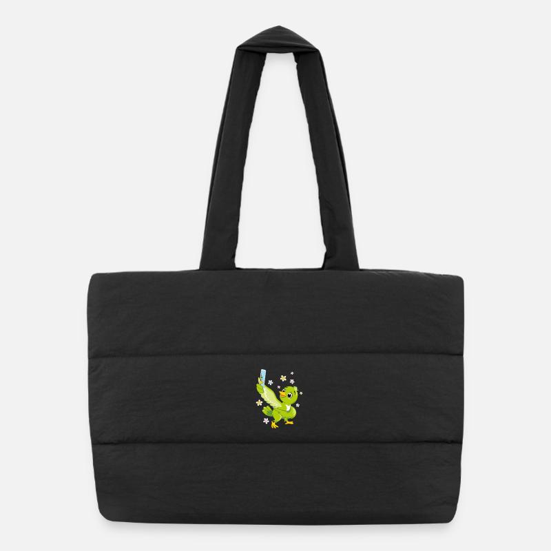 Un joli oiseau vert prend un selfie Sac shopping matelassé