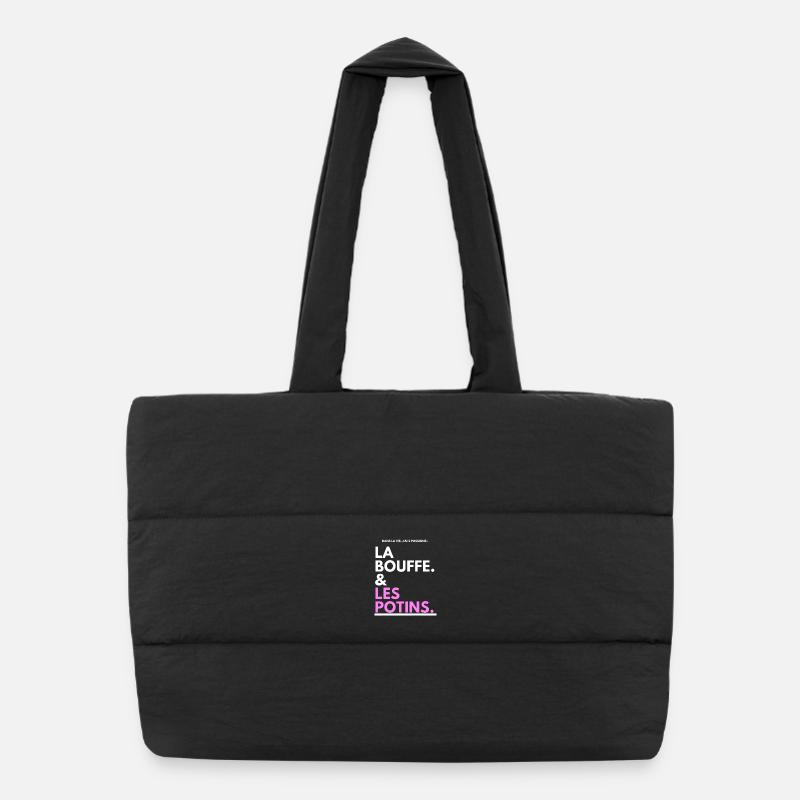 Bouffe et Potins Typo Noir Rose Sac shopping matelassé