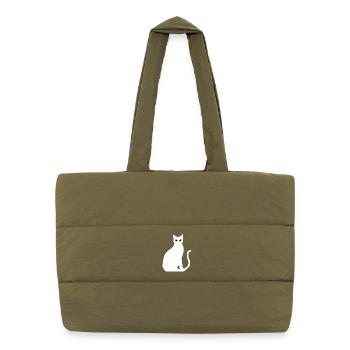 Katze weiß Silhouette Geschenk Katzenliebhaber - Puffer-Einkaufstasche - safari Green - Vorne