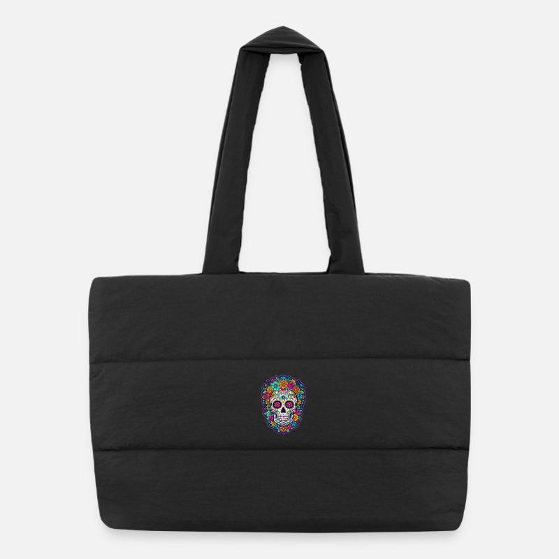 Tête de mort mexicaine sugar skull crâne fleurs Sac shopping matelassé
