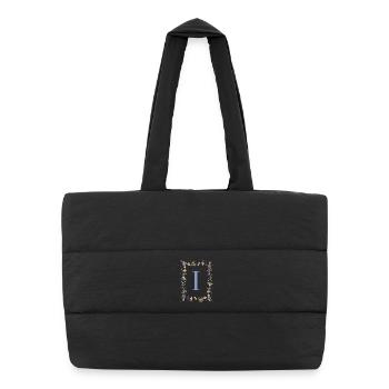 Floral Initial "I" Floral Monogram - Puffer Shopping Bag - black - Front